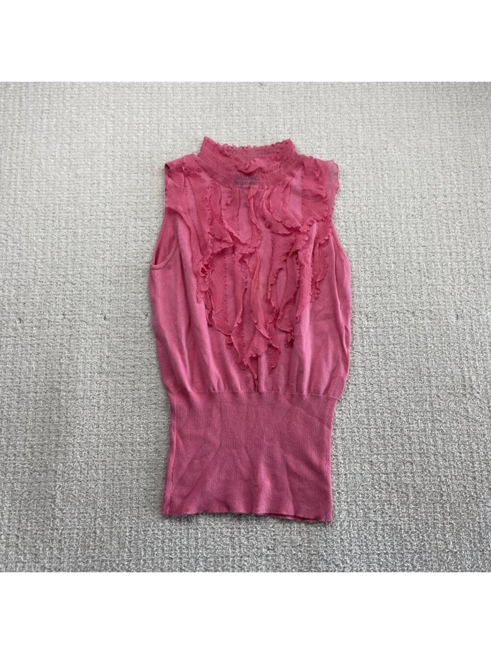 Y2K Tracy M Knit Sleeveless Top Ruffles Mock Neck Coquette Pink Wom Sz L Read
